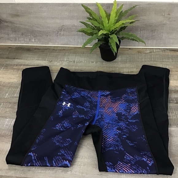 Under Armour Heat Gear Blue Black Red Leggings Size S - Picture 2 of 5